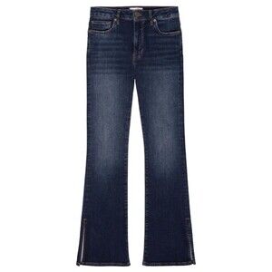 Frame Le Mini Boot Jeans High Rise Dark Wash Flared Hem Side Slit Denim Sz 27
